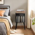 Gannyfer Record Player Stand – Minimalist Vinyl Record Storage Holds Up to 160 Albums, Mid-Century Record Holder Display Shelf with Wood Legs, Turntable Cabinet for Living Room, Bedroom (Black)