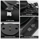 Record Player Wireless Output Turntable Carbon Fiber Tonearm Vinyl Player Aluminium Platter Belt-Drive LP Turn Tables 2 Speed RPM Phono RCA Line Output AT-3600L MM Cartridge Audio Sound Pure Black