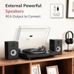 Record Player Wireless Output Turntable Carbon Fiber Tonearm Vinyl Player Aluminium Platter Belt-Drive LP Turn Tables 2 Speed RPM Phono RCA Line Output AT-3600L MM Cartridge Audio Sound Pure Black