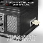 Victrola The Quincy 6-in-1 Bluetooth Record Player & Multimedia Center with Built-in Speakers – 3-Speed Turntable, CD & Cassette Player, FM Radio, Wireless Music Streaming (Grey Wood)