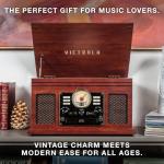 Victrola The Quincy 6-in-1 Bluetooth Record Player & Multimedia Center with Built-in Speakers – 3-Speed Turntable, CD & Cassette Player, FM Radio, Wireless Music Streaming (Grey Wood)