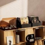 Vecxoty Wood Vinyl Record Storage, Retro & Durable Vinyl Crate and Record Holder, Album Storage Record Case Box for 60+ Records, Perfect Record Organizer for Home Decor and Collection Display(Black)