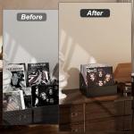 Vecxoty Wood Vinyl Record Storage, Retro & Durable Vinyl Crate and Record Holder, Album Storage Record Case Box for 60+ Records, Perfect Record Organizer for Home Decor and Collection Display(Black)