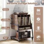 Giantex Record Player Stand on Wheels, 3-Tier Turntable Stand with Charging Station, Compartment & Open Shelf, Holds Up to 150 Vinyl Records, Modern Vinyl Record Storage for Small Spaces, Rustic Brown