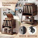 Giantex Record Player Stand on Wheels, 3-Tier Turntable Stand with Charging Station, Compartment & Open Shelf, Holds Up to 150 Vinyl Records, Modern Vinyl Record Storage for Small Spaces, Rustic Brown