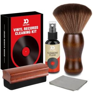 Vinyl Record Cleaner Kit - Complete 5-in-1 Vinyl Records Cleaning Kit Includes Soft Velvet Record Brush, Cleaning Liquid, Anti-Static Nano Fiber Record Cleaning Brush, Cleaning Cloth and Storage Bag