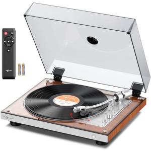 1 BY ONE Fully Automatic Belt-Drive Turntable, Wireless Vinyl Record Player with Automatic Repeat Function, Remote Control, Phono Preamp, AT-3600L Cartridge, 33/45 RPM