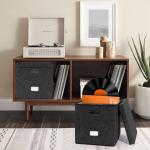 Vinyl Record Storage Box Set of 2 - Album Storage Holds 100+ Single Records, Decorative LP Storage Organizer Crate with Lid, Sturdy Moving Boxes for Vinyl, Easy to Carry and Organize Your Music Album