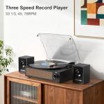 Record Player with Passive Bookshelf Speakers Belt-Drive Vintage Turntable for Vinyl Records External Dual Stereo Speakers LP Players 3 Speed Wireless AUX Headphone Input Auto Stop Retro Black Wooden