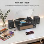 Record Player with Passive Bookshelf Speakers Belt-Drive Vintage Turntable for Vinyl Records External Dual Stereo Speakers LP Players 3 Speed Wireless AUX Headphone Input Auto Stop Retro Black Wooden