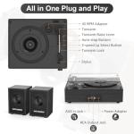Record Player with Passive Bookshelf Speakers Belt-Drive Vintage Turntable for Vinyl Records External Dual Stereo Speakers LP Players 3 Speed Wireless AUX Headphone Input Auto Stop Retro Black Wooden