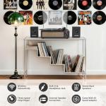 Record Player with Passive Bookshelf Speakers Belt-Drive Vintage Turntable for Vinyl Records External Dual Stereo Speakers LP Players 3 Speed Wireless AUX Headphone Input Auto Stop Retro Black Wooden
