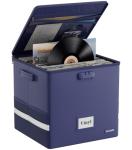 DocSafe Vinyl Record Storage Box with Lock, Fireproof＆Water Resistant Record Organizer for 100+ Single Records(12-inch), Collapsible Storage Crate with Lid&Handles for Valuable Album Collection, Blue