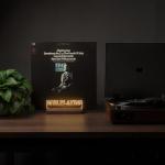 Onmiwod Light Up Now Playing Vinyl Record Stand, Vinyl Record Holder with Adjustable Warm White Lights, Wooden Acrylic Holder for Record Album Display and Storage, Accessories Gifts for Record Lovers