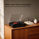 Vinyl Record Player with Bluetooth, 3-Speed Belt-Drive Turntable with Built-in Speakers, Easy Setup for Beginners, USB Recording, RCA/AUX/Headphone Jack, Classic Black Wood Design