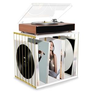 Emfogo Vinyl Record Storage, Metal & Wooden Vinyl Record Holder Up to 80 Album, 3-Compartment Record Player Stand for Magazine, Book, Files, Albums (White)