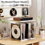 Emfogo Vinyl Record Storage, Metal & Wooden Vinyl Record Holder Up to 80 Album, 3-Compartment Record Player Stand for Magazine, Book, Files, Albums (White)