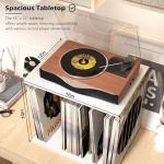 Emfogo Vinyl Record Storage, Metal & Wooden Vinyl Record Holder Up to 80 Album, 3-Compartment Record Player Stand for Magazine, Book, Files, Albums (White)