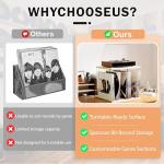 Emfogo Vinyl Record Storage, Metal & Wooden Vinyl Record Holder Up to 80 Album, 3-Compartment Record Player Stand for Magazine, Book, Files, Albums (White)