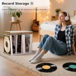 Emfogo Vinyl Record Storage, Metal & Wooden Vinyl Record Holder Up to 80 Album, 3-Compartment Record Player Stand for Magazine, Book, Files, Albums (White)