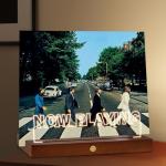 Homsewit Now Playing Vinyl Record Stand, Wooden LED Vinyl Album Display Storage, Light Up Acrylic Music Collection Holder