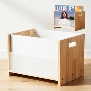 LIBKEN Vinyl Record Storage Box – White & Rubberwood LP Crate with Acrylic Glass – Fits 55 Records – Minimal Scandinavian Design Vinyl Record Holder, Desktop Organizer & Multi-Function Storage Bin