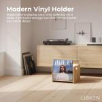 LIBKEN Vinyl Record Storage Box – White & Rubberwood LP Crate with Acrylic Glass – Fits 55 Records – Minimal Scandinavian Design Vinyl Record Holder, Desktop Organizer & Multi-Function Storage Bin