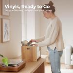 LIBKEN Vinyl Record Storage Box – White & Rubberwood LP Crate with Acrylic Glass – Fits 55 Records – Minimal Scandinavian Design Vinyl Record Holder, Desktop Organizer & Multi-Function Storage Bin