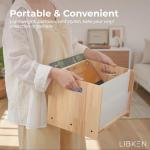 LIBKEN Vinyl Record Storage Box – White & Rubberwood LP Crate with Acrylic Glass – Fits 55 Records – Minimal Scandinavian Design Vinyl Record Holder, Desktop Organizer & Multi-Function Storage Bin