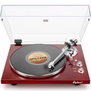 Belt Drive Turntable for Vinyl Record Player,Connect with Bluetooth Speakers or Active Speaker,Built-in Phono Pre-amp,USB Digital Output, Magnetic Cartridge,High-Gloss Wood Design(Red)