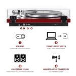 Belt Drive Turntable for Vinyl Record Player,Connect with Bluetooth Speakers or Active Speaker,Built-in Phono Pre-amp,USB Digital Output, Magnetic Cartridge,High-Gloss Wood Design(Red)