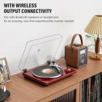 Belt Drive Turntable for Vinyl Record Player,Connect with Bluetooth Speakers or Active Speaker,Built-in Phono Pre-amp,USB Digital Output, Magnetic Cartridge,High-Gloss Wood Design(Red)