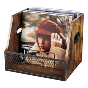 Vfelf Vinyl Record Storage,Wooden Crate ‌Vinyl Holder with Dividers for Albums & Magazine Rack Organizer for 60+ Records Case Box for 7/10/12 inch