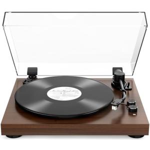 Vinyl Record Player Belt Drive 2-Speed Playback Turntable Bluetooth Wireless Output Connectivity Record Player with Magnetic Cartridge Built-in Phono Pre-amp