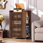 WLLPNG 5-Tier Media Cabinet with Stereo & Vinyl Record Storage, Rolling Stereo Cabinet with Adjustable Shelves and Cable Management, AV Media Stand for Living Gaming Room (Walnut)