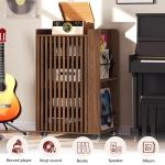 WLLPNG 5-Tier Media Cabinet with Stereo & Vinyl Record Storage, Rolling Stereo Cabinet with Adjustable Shelves and Cable Management, AV Media Stand for Living Gaming Room (Walnut)