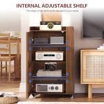 WLLPNG 5-Tier Media Cabinet with Stereo & Vinyl Record Storage, Rolling Stereo Cabinet with Adjustable Shelves and Cable Management, AV Media Stand for Living Gaming Room (Walnut)