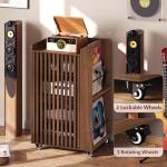 WLLPNG 5-Tier Media Cabinet with Stereo & Vinyl Record Storage, Rolling Stereo Cabinet with Adjustable Shelves and Cable Management, AV Media Stand for Living Gaming Room (Walnut)