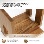 KOSKOG Adjustable Vinyl Record Holder to Keep Records Upright, Holds 20–60 LPs, Solid Acacia Wood Album Stand, Modern Decorative Display for Player, Shelf & Home Decor