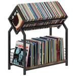 2-Tier Vinyl Record Storage Holder with Dividers, 24.4''W Vinyl Record Display, 300 LPs Vinyl Record Storage Rack, Suitable for Magazines, Books, Documents, Albums