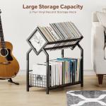 2-Tier Vinyl Record Storage Holder with Dividers, 24.4''W Vinyl Record Display, 300 LPs Vinyl Record Storage Rack, Suitable for Magazines, Books, Documents, Albums