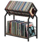 2-Tier Vinyl Record Storage Holder with Dividers, 24.4''W Vinyl Record Display, 300 LPs Vinyl Record Storage Rack, Suitable for Magazines, Books, Documents, Albums