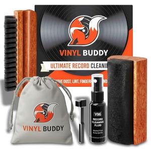 Vinyl Buddy Ultimate 5-Piece Vinyl Record Cleaning Kit | Includes: Record Cleaner – Velvet, Microfiber & Stylus Brush | Made from Premium Hardwood – Clean, Protect & Restore Your LPs