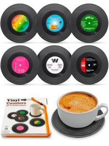 6Pcs Vinyl Record Coasters for Drinks - 4.1" Retro Gift Record Player Coasters for Desk - Durable and Heat-Resistant Mini Vinyl Records Set for 80s Decor in Home, Bar, Kitchen or Office