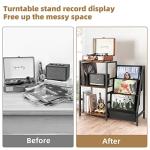 Bikoney Record Player Stand, Turntable Stand with 3-Tier Vinyl Record Storage, Record Player Table 200 Albums, End Table with Vinyl Display Holder Shelf, Record Player Cabinet Media Console for Stereo