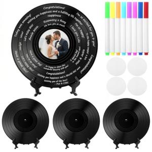 4 Set Vinyl Wedding Record Guestbooks 11.8" DIY Alternative Signature Record Guestbook with Holders Color Pens and Stickers Black Wedding Guestbooks for Birthday Party Halloween Christmas DIY Gifts