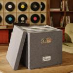 ZICOTO Decorative Vinyl Record Storage Box for 50+ Single Records - Sturdy and Easy to Carry LP Holder with Lid - The Perfect Storage Crate for Your Valuable Album Collection