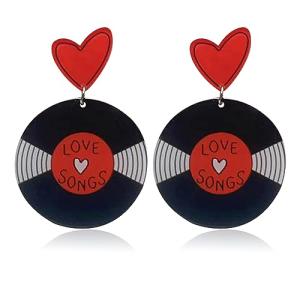 RofYof Record Earrings Retro Acrylic Rock Roll 1950's Record Dangle Earrings Vinyl Records Earrings Black Transparent Circle Dangle Earrings for Women 50's Disco Party Statement Jewelry (vinyl record)