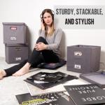 ZICOTO Decorative Vinyl Record Storage Box for 50+ Single Records - Sturdy and Easy to Carry LP Holder with Lid - The Perfect Storage Crate for Your Valuable Album Collection