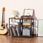 LELELINKY 3 Tier End Table,Record Player Stand with Storage Up to 100 Albums,Turntable Stand for Vinyl,Brown Records Shelf for Living Room Bedroom